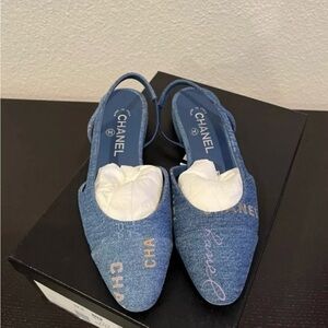 Chanel 2021 Cruise Collection Denim Logo Sling Sandals
